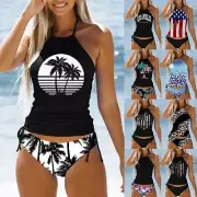 Women Two Piece Swimsuits High Waisted Bikini High Neck Top Sporty Bathing Suits