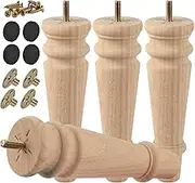 8 inch / 20cm Wooden Furniture Legs, TCHOSUZ Pack of 4 Unfinished Solid Wood Round Turned DIY Replacement Feet with M8 Hanger Bolts & T-Nuts for Sofa Couch Cabinet Recliner Ottoman Riser TV Stand