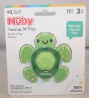 Nuby Teethe N Pop Sensory Play Teether Green Turtle Soft Silicone for Babies NIP
