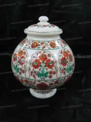 15" Marble Pot, Floral Gemstone Inlay, Vase Pot, home Decor art & collectibles