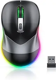 Wireless Jiggler Mouse for Laptop - LED Rechargeable Computer Mice With On/Off Button, Undetectable Random Movement, Keeps Computer Awake - Black & Grey