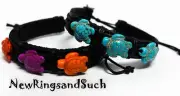 Sea Turtle Brown Leather Turquoise and Multi Adjustable Wrist Bracelets Set of 2