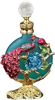 "Abbraccia" Empty Refillable Perfume Bottle 30ml Glass Perfume Bottle Home Decor Peacock Peony Embossed Beautiful Reusable Container, Blue