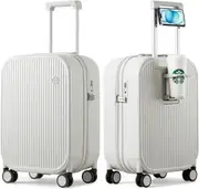 mixi Luggage with Cup Phone Holder Hard Shell Rolling Travel Suitcases with Spinner Wheels, White, 24-inch
