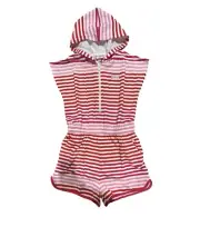 Hunter for Target Girls Hooded Short Sleeve Romper - Pink/Red Stripes M(7/8)