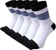[pants & sox] Men 5 Pairs Striped Crew Toe Socks White