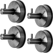 YOHOM Suction Cup Towel Hooks Bathroom Shower Towel Holder Kitchen Door Wall Hanger Vacuum Rack for Coat Robe Loofah Bathroom Accessory Storage Heavy Duty No Drill Brushed Stainless Steel Black 4Pcs