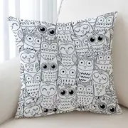 Black and White Owls Drawings Cushion Cover