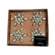 Napkin Rings, Sage Green Sunburst Crystal Cluster Sparkling Rhinestones Set of 4