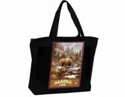 Alaska Grizzly Bears Travel Poster Tote Bag Grocery Beach Travel Bag