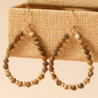 Mocha Marble Bead Teardrop Dangle Earrings Beaded Bohemian Style Fashion Jewelry