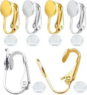 20pcs Clip-on Earring Converters Brass Round Flat Back Tray Earring Clips Components with Silicon Earring Pads for DIY Earrings Design Jewelry Making Findings, Gold and Silver