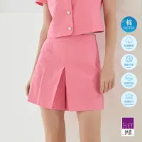 在飛比找momo購物網優惠-【ILEY 伊蕾】都會造型剪裁粉色牛仔短褲(桃色；M-XL；