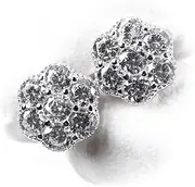 [Street Knitted] Brilliant Unisex Elegant Iced Cz White Gold Plated 925 Sterling Silver Round Men's Women Flower Cluster Cz Unisex Circle Stud Hip Hop Hypoallergenic Screw Back Earrings, Medium, Sterling Silver, Cubic