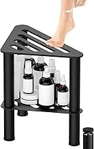 WINSTECK Metal Corner Shower Foot Stool for Shaving Legs, Shower Foot Rest Bench for Inside Shower with Storage Shelf, Small Step Stools, Waterproof Non-Slip Shower Chair Seat for Bathroom Spa