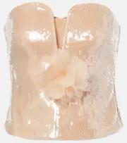 [Self-Portrait] Self-Portrait Floral-appliqué sequined bustier top AU 4 beige