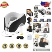 Ultimate Comfort 2-in-1 Memory Foam Neck Pillow for Long Flights - Black Grey