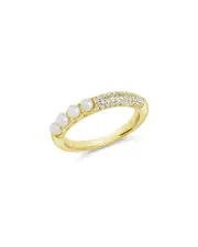 Sterling Forever 14K Plated 2-3mm Pearl CZ Evelyn Half-Eternity Ring