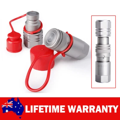 1/2Inch NPT Flat Face Hydraulic Quick Connect Coupler Coupling Set W/Dust Cap AU