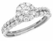 Ladies 14K White Gold Two Piece Flower Cluster Diamond Engagement Ring Set 1.0Ct