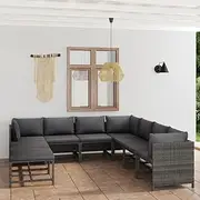 9 Piece Garden Lounge Set with Cushions Poly Rattan Grey, Garden Furniture Sets