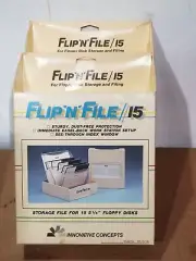 SET OF 2! Vintage Flip-N-File 5 1/4 Floppy Disk Cases - New old stock