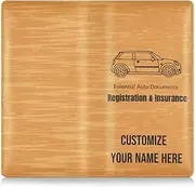 Custom Premium Leather Auto Registration Insurance & ID Card Holder Personalized Men Women Glove Box Organize for Driver License, Cards & Essential Documents Orange