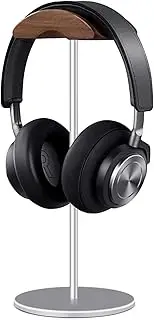 Headphone Stand, Walnut Wood & Aluminum Headset Stand, Nature Walnut Gaming Headset Holder with Solid Heavy Base for All Headphone Sizes (Silver)