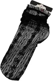 [generic] Lace Ruffle Socks Ultra-thin Transparent Summer Hollow Mesh Crew Socks Women Fashion Harajuku Retro Long Socks