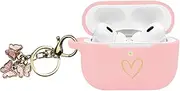 AIIEKZ Compatible with AirPods Pro 2 Case Cover 2022, Soft Silicone Case with Gold Heart Pattern for AirPods Pro 2nd Generation Case with Cute Butterfly Keychain for Girls Women (Pink)