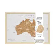 Travel Australia Map Framed Cork Board Places Tour/Trips w/ Hook Small