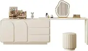 New Furniture White Vanity Desk Multi-Functional Storage Cabinet Makeup Vanity Set with Cushion Stool and LED Mirror Bedroom Dressing Table Computer Desk