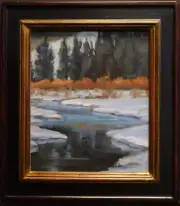 Robert Bob Rohm "Winter Reflections" Original Oil on Board Landscape Hand Signed