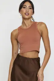 Tan Tank Top Sleeveless Crew Neck Seamless - Size XS, Women's Tank