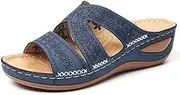 [Generic] Woman Orthopedic Comfy Summer Slippers with Three Arch Support Design Comfortable Strap Sandals and Flip Flops with Arch Support Beach Non Slip Slides (Blue 39 M EU)