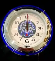 PBR PABST BLUE RIBBON BEER LOGO - 14" Blue & White Double Ring Neon Wall Clock