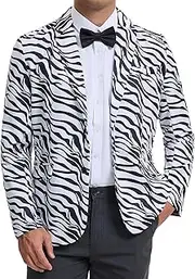 [Lars Amadeus] Animal Printed Blazers for Men's Peak Lapel One Button Slim Fit Party Tuxedo Sports Coats