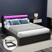 Artiss Bed Frame Queen Size RGB LED Lights Platform Beds Black COLE
