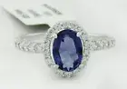 GENUINE 1.04 Cts IOLITE & WHITE SAPPHIRES RING .925 Silver - NEW WITH TAG
