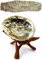 HUGE Abalone Shell, Tripod Stand, Blue Sage Smudge Stick Burning kit FREE SHIP