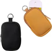 uekeboag 2Pcs Small Soft Neoprene Pouch with Zipper, Mini Portable Makeup Bag,Fashion Accessory with Snap Hook,Coin Purse Lipstick Cosmetic Travel Organizer, Black and Caramel