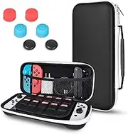 DLseego Carrying Case Compatible with Switch/Switch OLED Model, Shockproof Hard Shell Protective Travel Bag 10 Game Card Slots for Switch Console Joy-Con & Accessories with 6 Thumb Grip Caps – Black
