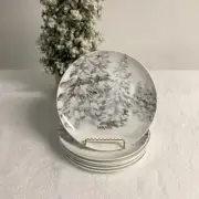 New Set Of 6 Mikasa Woodland Winter Salad Plates Bone China Gray Watercolor