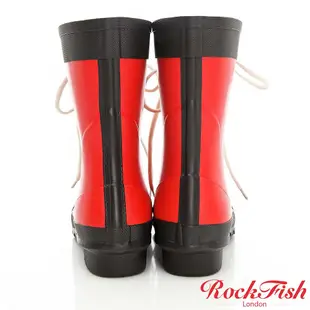 英國品牌 Rockfish 雨靴 中性帥氣風短筒綁帶雨靴 磚塊紅