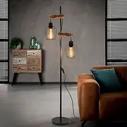 [ZMH] Vintage Floor Lamp Living Room 2-Bulb Wood Retro Floor Lamp in Industrial Design Metal and Wood – Includes Switch – Black – Socket: E27 – Height: 151 cm – Bulb Not Included