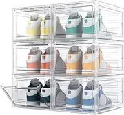 Uandhome 6 pcs Shoe Box, Shoe Storage Boxes Clear Plastic Stackable, Shoe Organizer Containers with Lids for Women/Men 34.5 x 27 x 19 cm