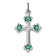 Sterling Silver Rhodium-Plated Green Enameled Budded Cross Charm