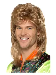 Mullet 70s 80s Streaked Blonde Brown Wig Disco Party Hippie Accessories