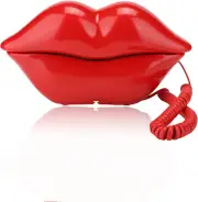 Funny Lip Telephone, Rose Red Mouth Corded Landline with Number Storage Function