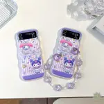 SAMSUNG 卡通紫色女孩手鍊透明外殼適用於三星 GALAXY Z FLIP 4 Z FLIP 3 帶 WAVE ED